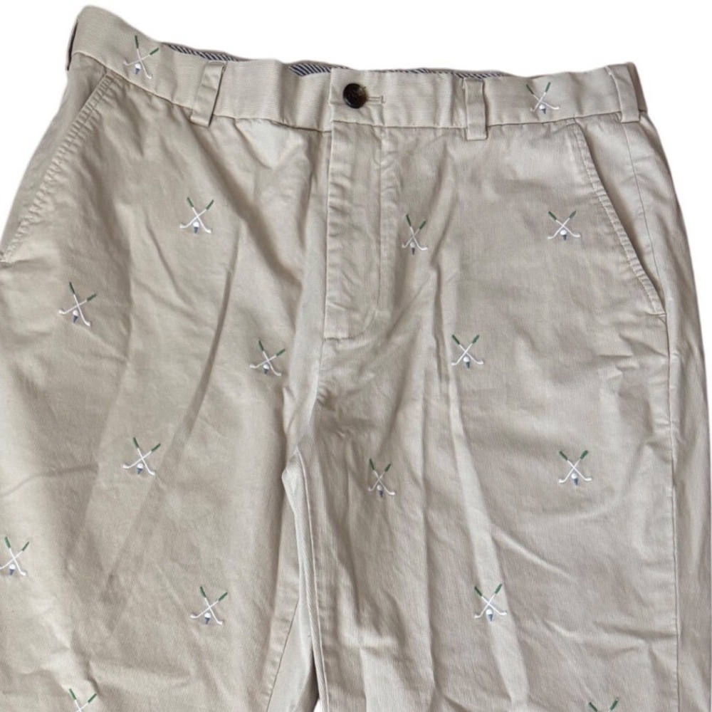 Brooks Brothers Vintage Tan Corduroy Embroidered Golf Club Print Pants W35/L32